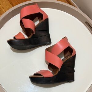 Diane Von Furstenberg Pink Leather Wedge Sandals